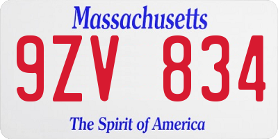 MA license plate 9ZV834