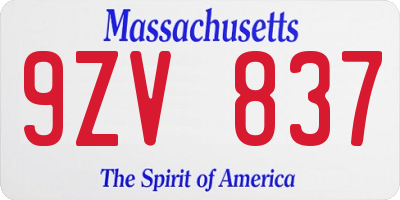 MA license plate 9ZV837