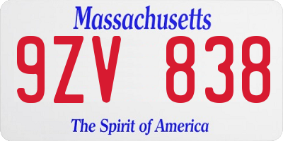 MA license plate 9ZV838