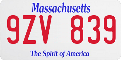 MA license plate 9ZV839