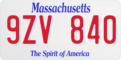 MA license plate 9ZV840