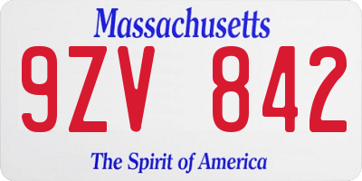 MA license plate 9ZV842