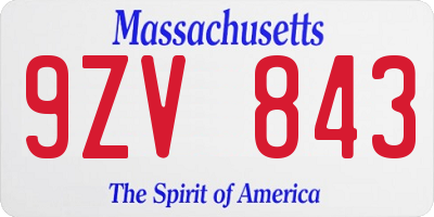 MA license plate 9ZV843