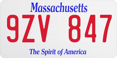 MA license plate 9ZV847