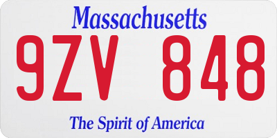 MA license plate 9ZV848