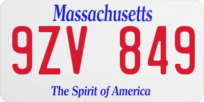 MA license plate 9ZV849