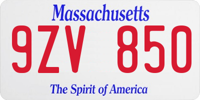 MA license plate 9ZV850