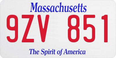 MA license plate 9ZV851