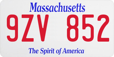 MA license plate 9ZV852