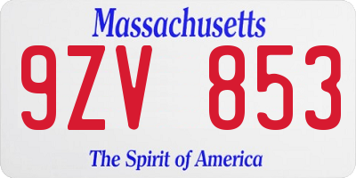 MA license plate 9ZV853