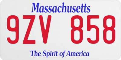 MA license plate 9ZV858