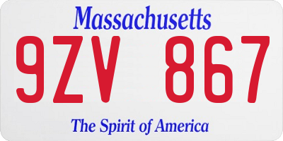 MA license plate 9ZV867