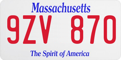 MA license plate 9ZV870