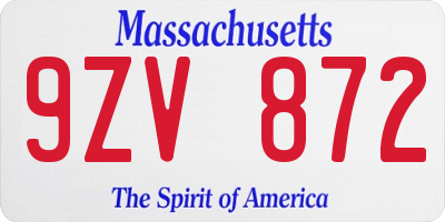 MA license plate 9ZV872