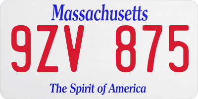 MA license plate 9ZV875