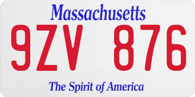 MA license plate 9ZV876