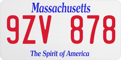 MA license plate 9ZV878