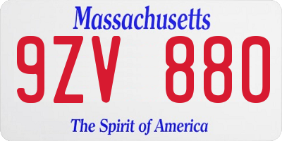 MA license plate 9ZV880