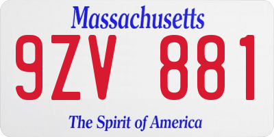 MA license plate 9ZV881