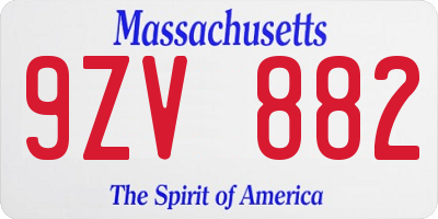 MA license plate 9ZV882