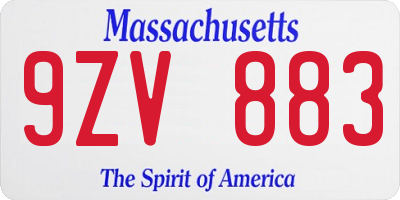 MA license plate 9ZV883