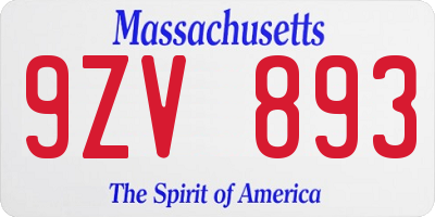 MA license plate 9ZV893