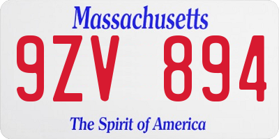 MA license plate 9ZV894