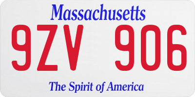 MA license plate 9ZV906