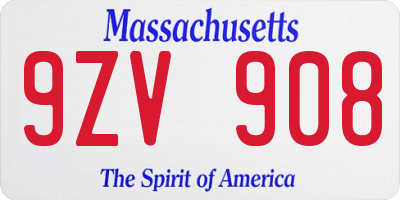 MA license plate 9ZV908