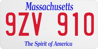 MA license plate 9ZV910