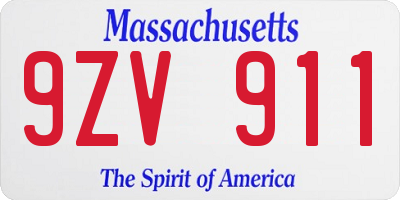 MA license plate 9ZV911