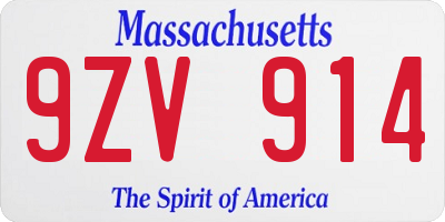 MA license plate 9ZV914