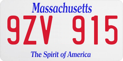 MA license plate 9ZV915