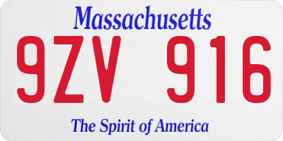 MA license plate 9ZV916