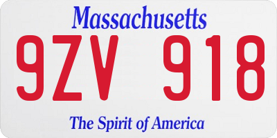 MA license plate 9ZV918