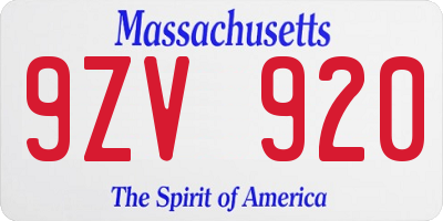MA license plate 9ZV920