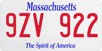 MA license plate 9ZV922