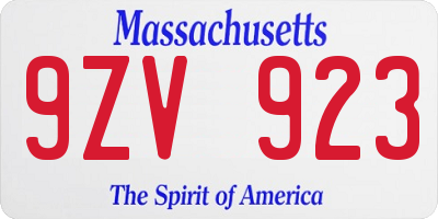 MA license plate 9ZV923