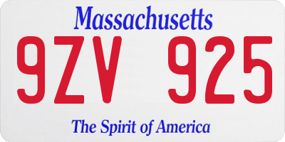 MA license plate 9ZV925