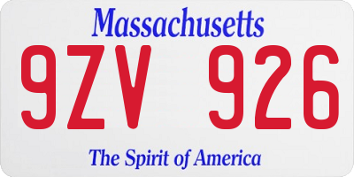 MA license plate 9ZV926