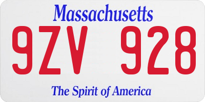 MA license plate 9ZV928