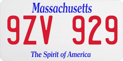 MA license plate 9ZV929