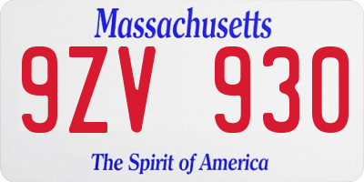 MA license plate 9ZV930