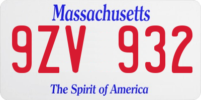 MA license plate 9ZV932