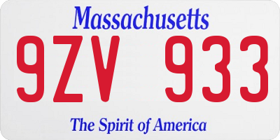 MA license plate 9ZV933