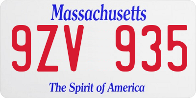 MA license plate 9ZV935