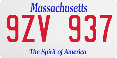 MA license plate 9ZV937