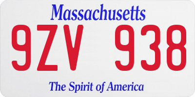 MA license plate 9ZV938