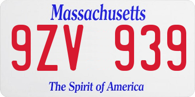 MA license plate 9ZV939