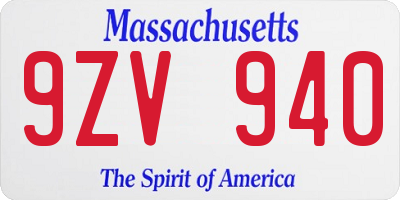 MA license plate 9ZV940